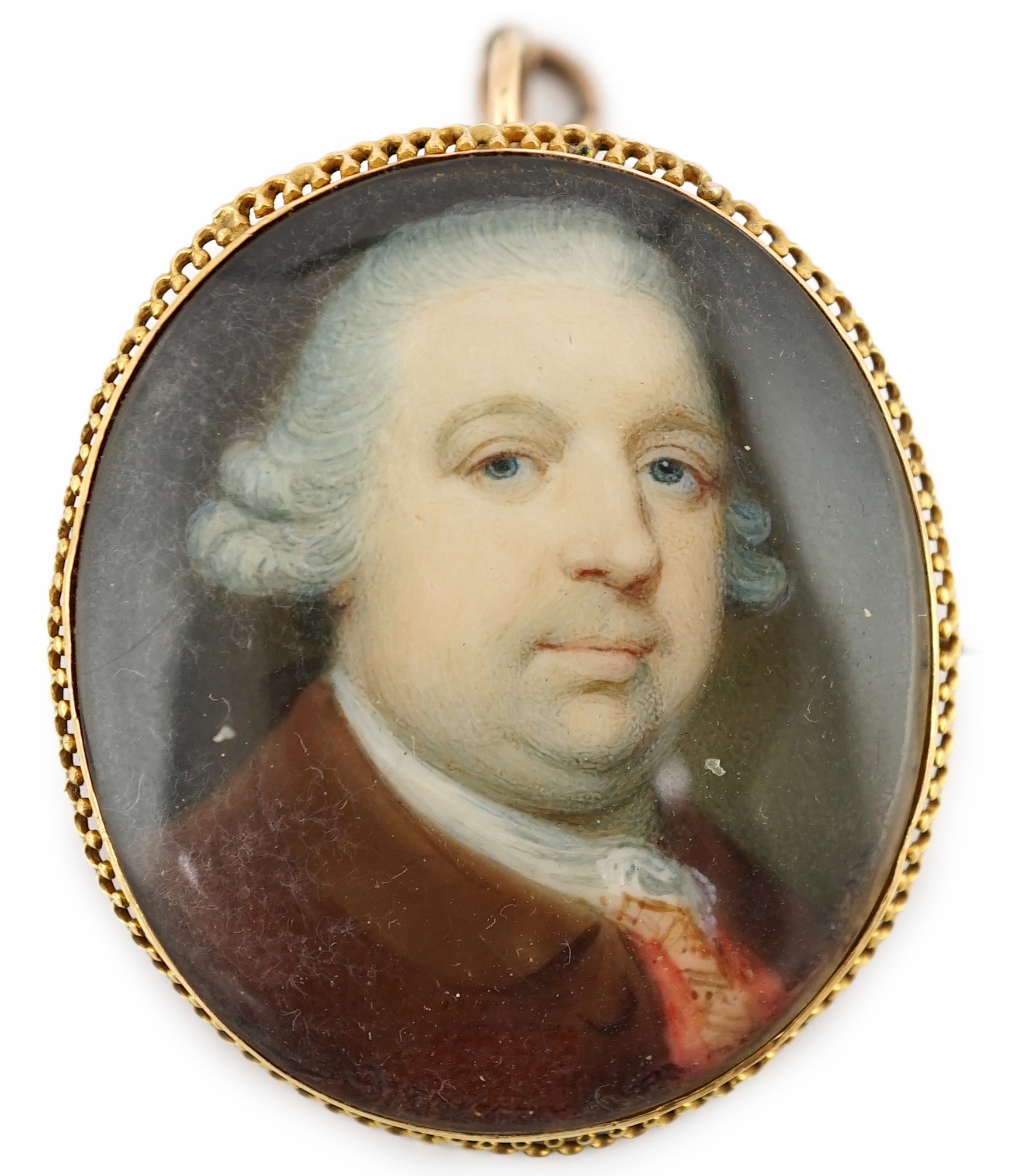 Jeremiah Meyer, R.A. (Anglo-German, 1735-1789), Portrait miniature of a gentleman, oil on ivory, 3.3 x 2.8cm. CITES Submission reference MUSLAF6C